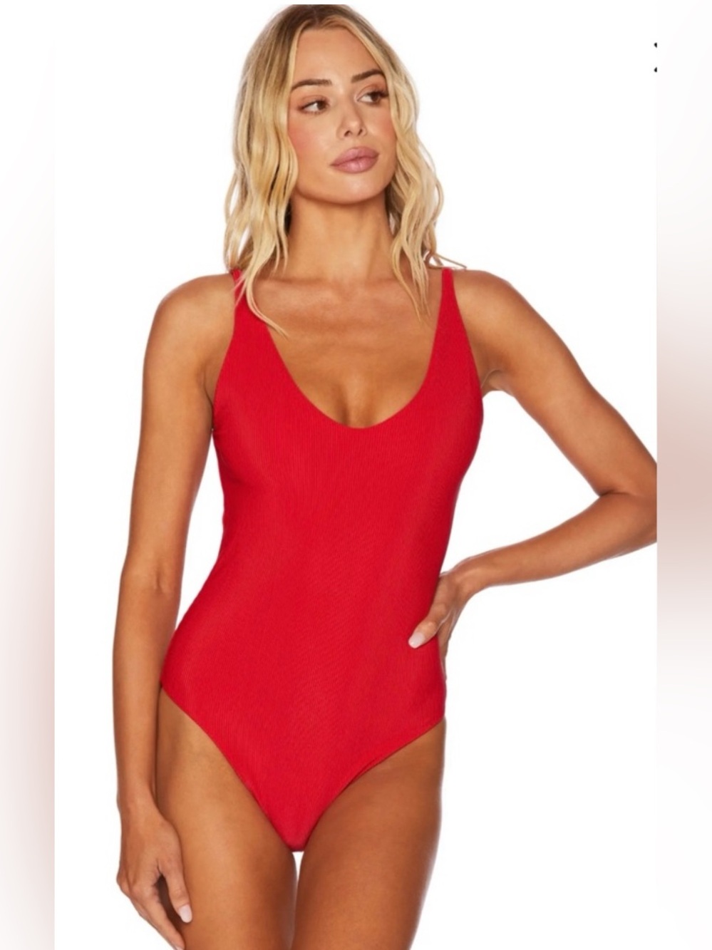 Beach Riot Reese Rib One-Piece
Swimsuit in Red; Size: Medium